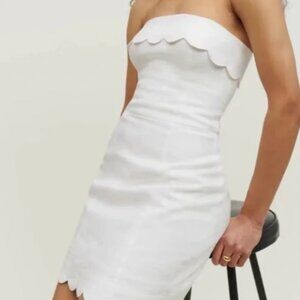 Reformation Isles Linen Strapless Scalloped Mini Dress White Size 6